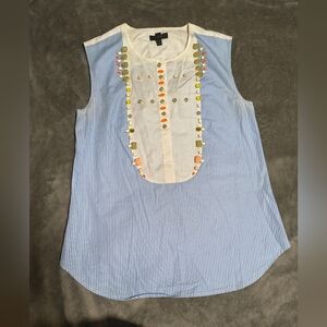 Sleeveless Embellished Bib Shell Top - Light Blue/White